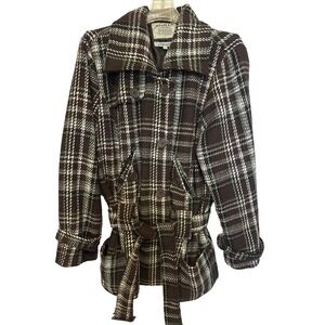 Vtg Apollo Wool Blend Women Brown Green Plaid Houndstooth Jacket Coat Size Xl